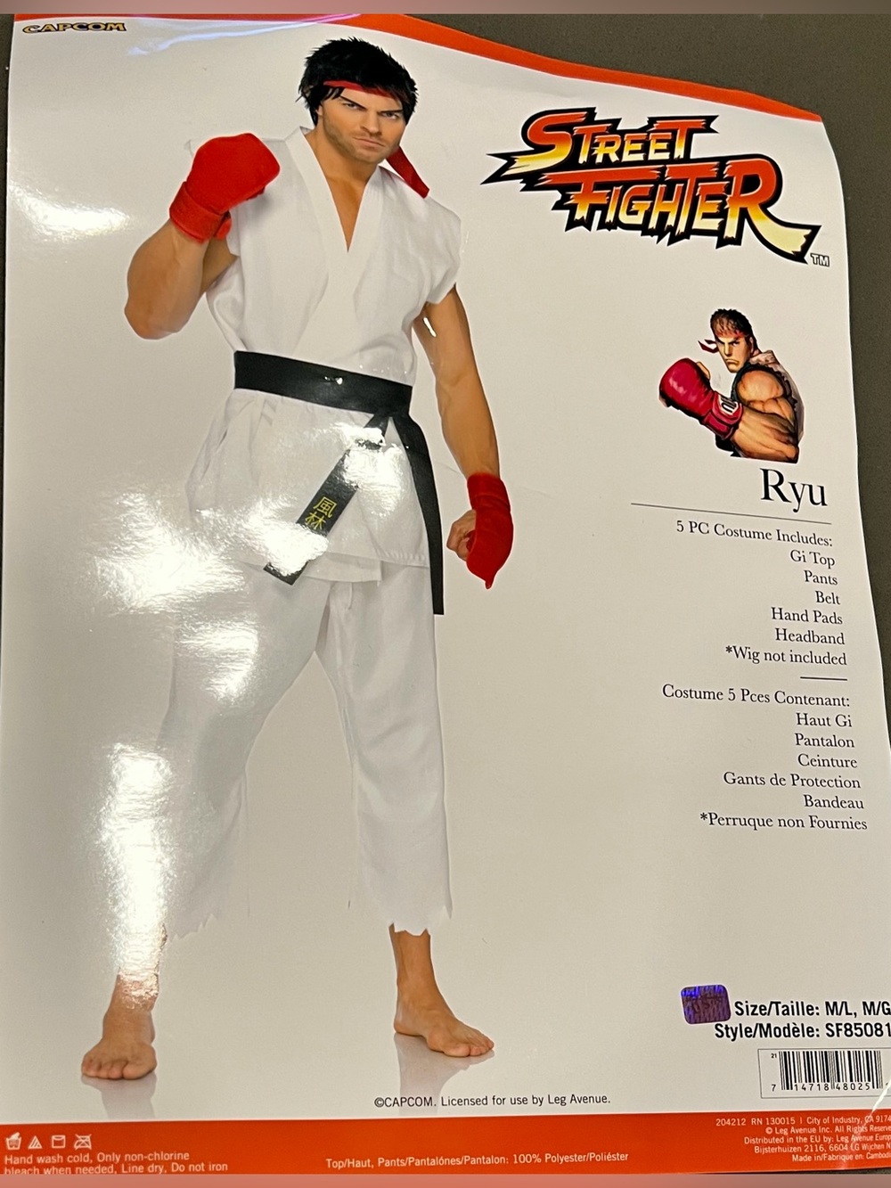 Leg Avenue Adult Med/Large Mens Street Fighter Ryu Costume Halloween No Pants